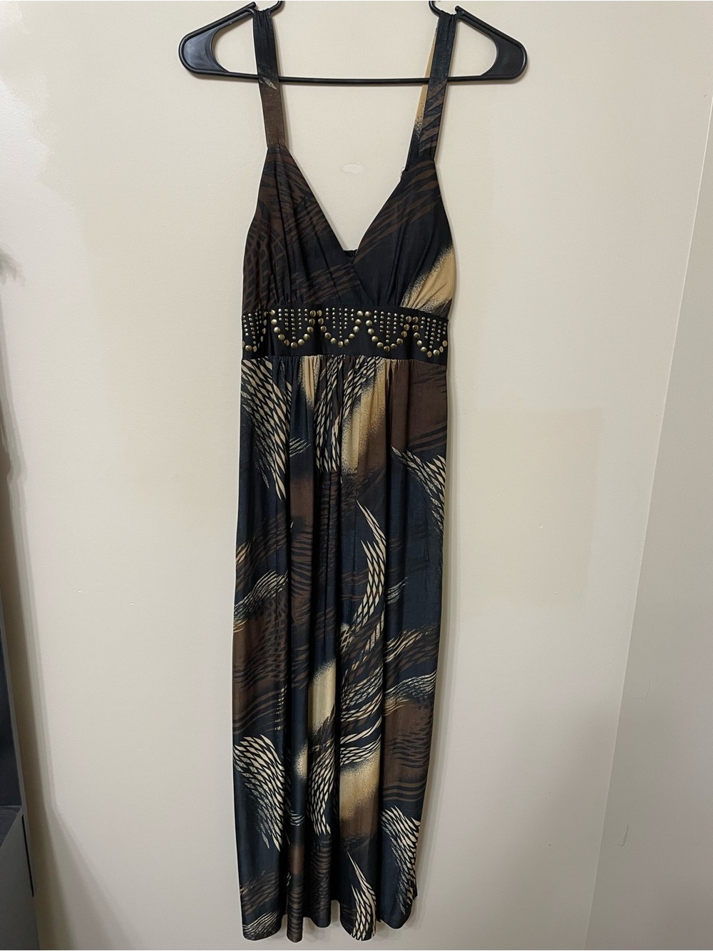 Studio West Black and Brown Studded Empire Maxi Dress